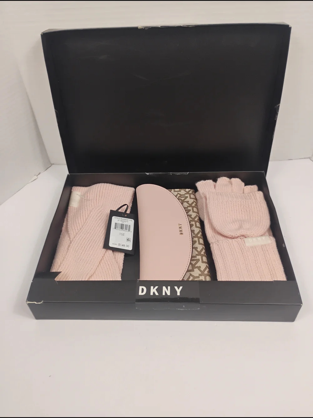 DKNY Blush Pink Knit Accessory Gift Set with Monogram Case